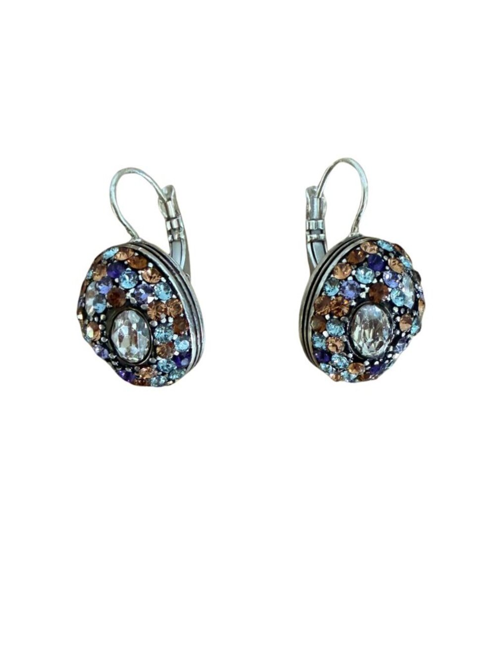 Brighton Multi-Color Crystal Drop Earrings Silver Tone 0.5"